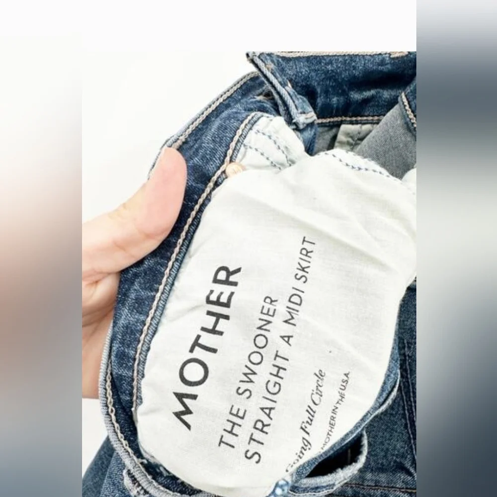 Mother Going Full Circle The Swooner Straight A Midi Denim Jean Skirt Size 27 - Picture 3 of 7